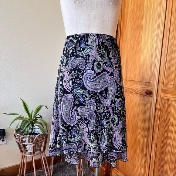 RL Richard Large Petite Elastic Waist Purple Paisley Midi Skirt Ruffle Y2K - Picture 2 of 6